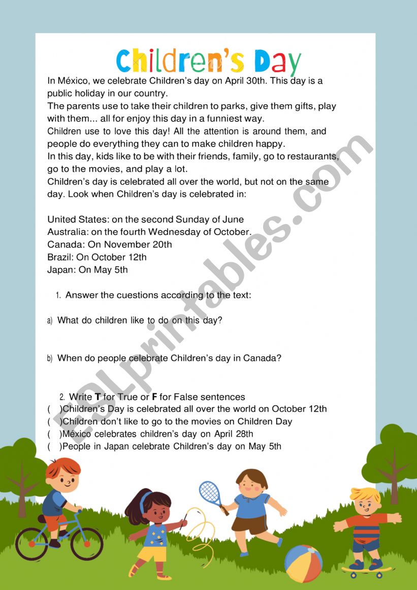 Children�s Day worksheet