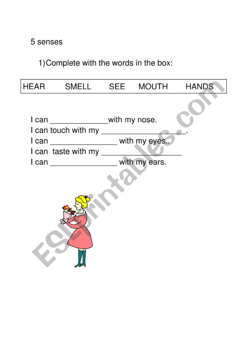 5 senses and I can sentences worksheet