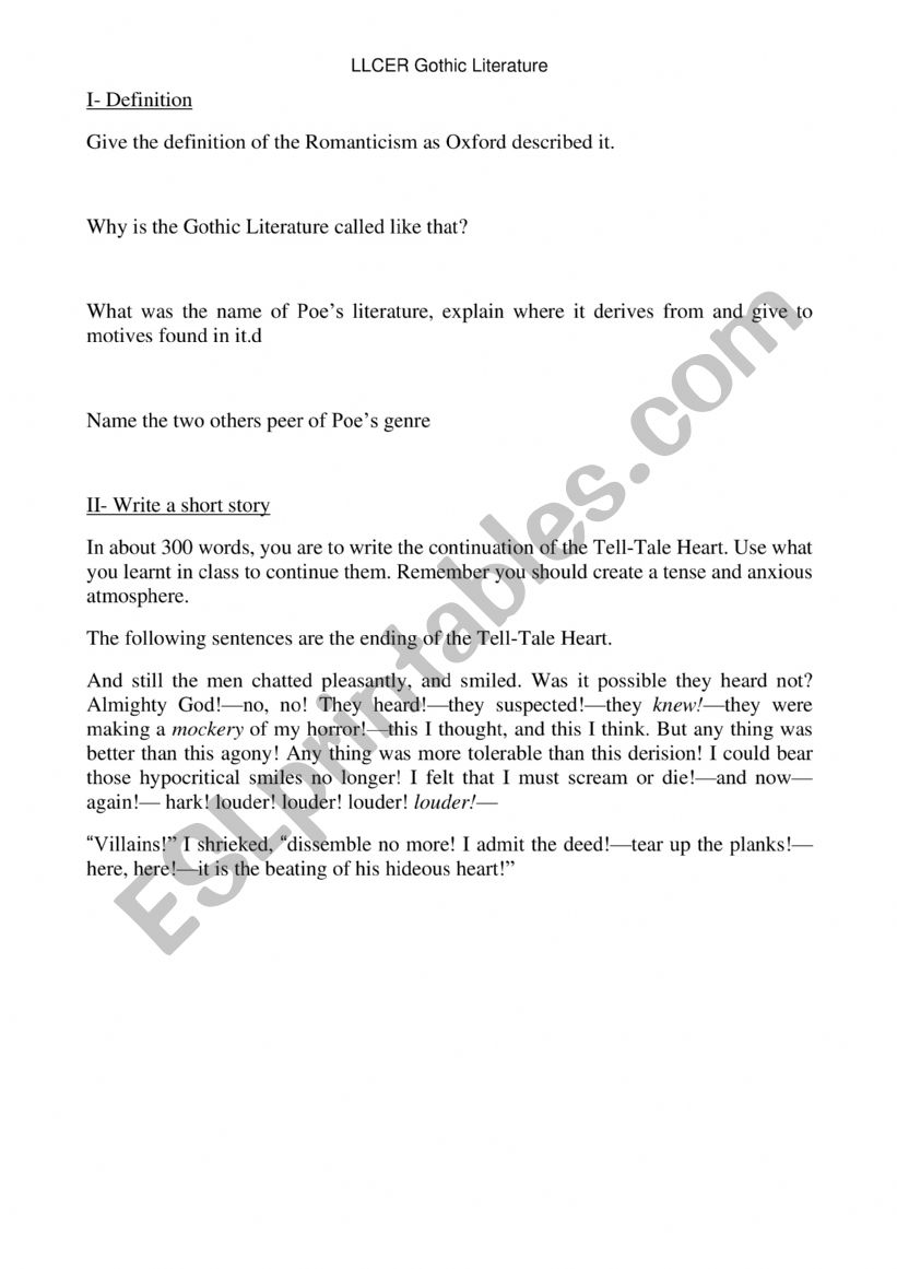 Work on Poe and Gothic - ESL worksheet by Moyreen