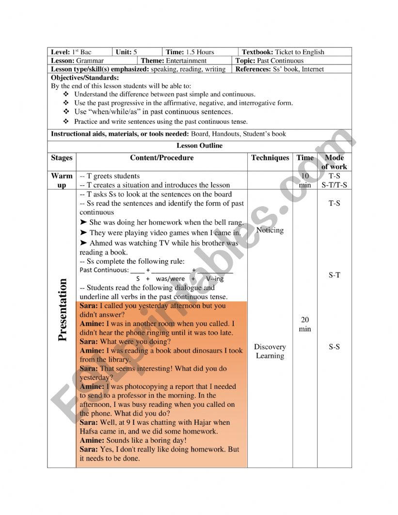 Past continuous  worksheet