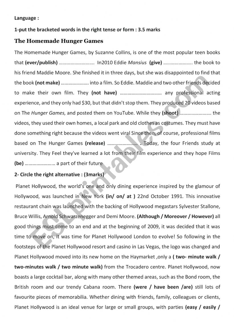 mid test 3 for 9th form pioneer - ESL worksheet by tunitests