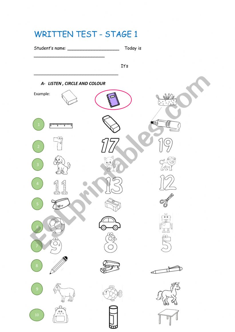 LISTEN COLOUR WRITE worksheet