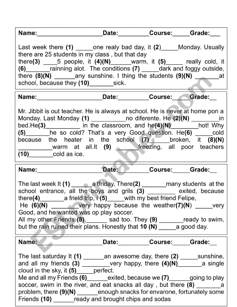 SIMPLE PAST WAS  WERE QUIZES worksheet