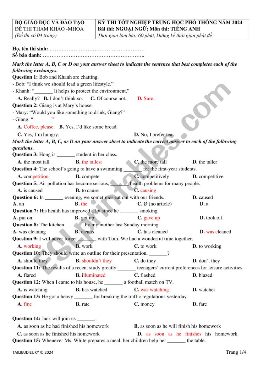 Test for Grade 9 worksheet