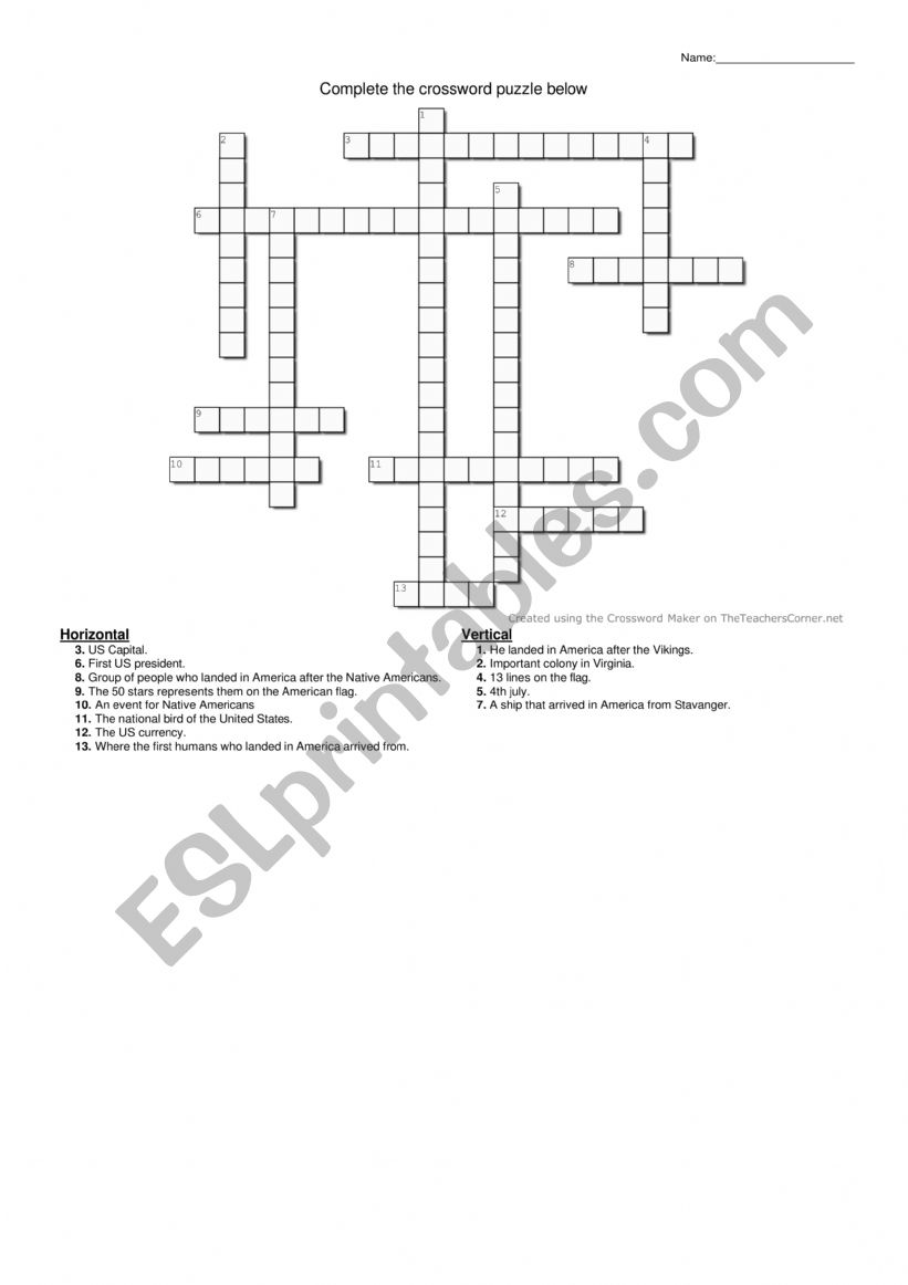 Crossword USA worksheet