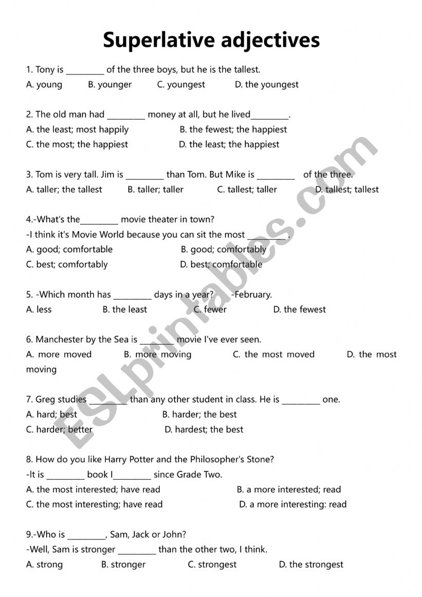 superlative adjectives worksheet