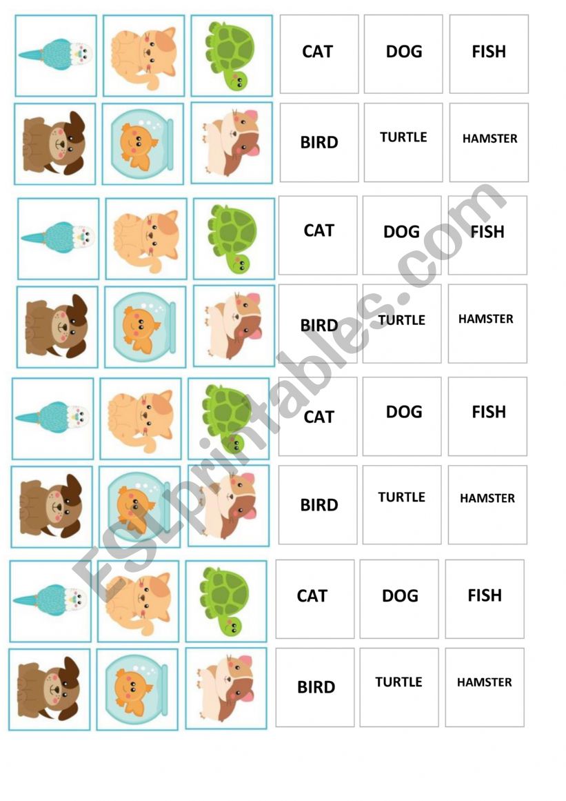 Game pets memory worksheet