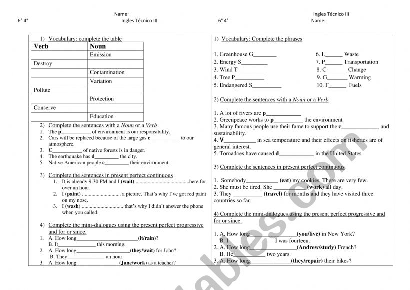 Environment Vocabulary worksheet