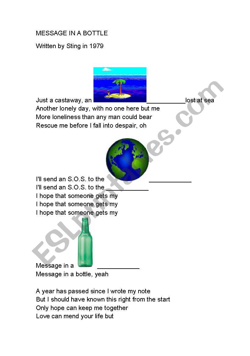 Message in a bottle worksheet