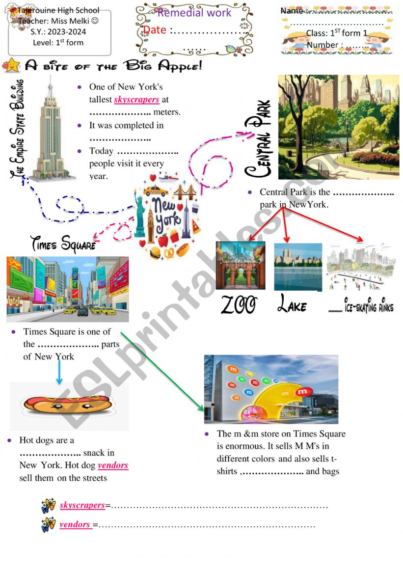 Remedial work 1st form worksheet