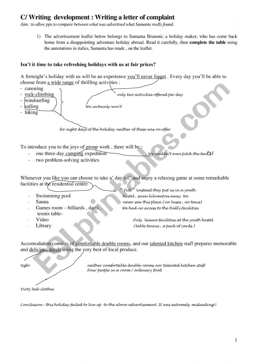 letter oe complaint worksheet