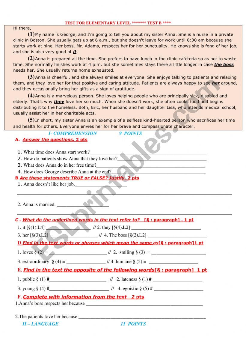 TEST B FOR ELEMENTARY LEVEL 10TH GRADE = COLOUR AND BLACK/WHITE  