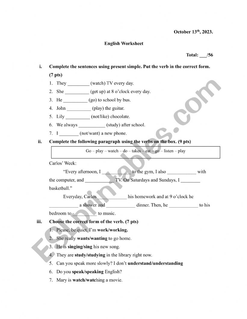 Tenses Review worksheet