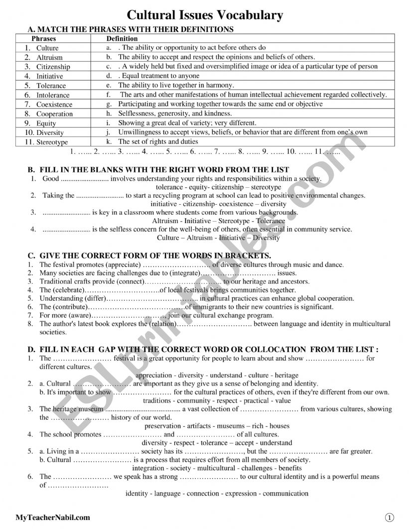 review of 01 - Vocabulary - Cultural Issues