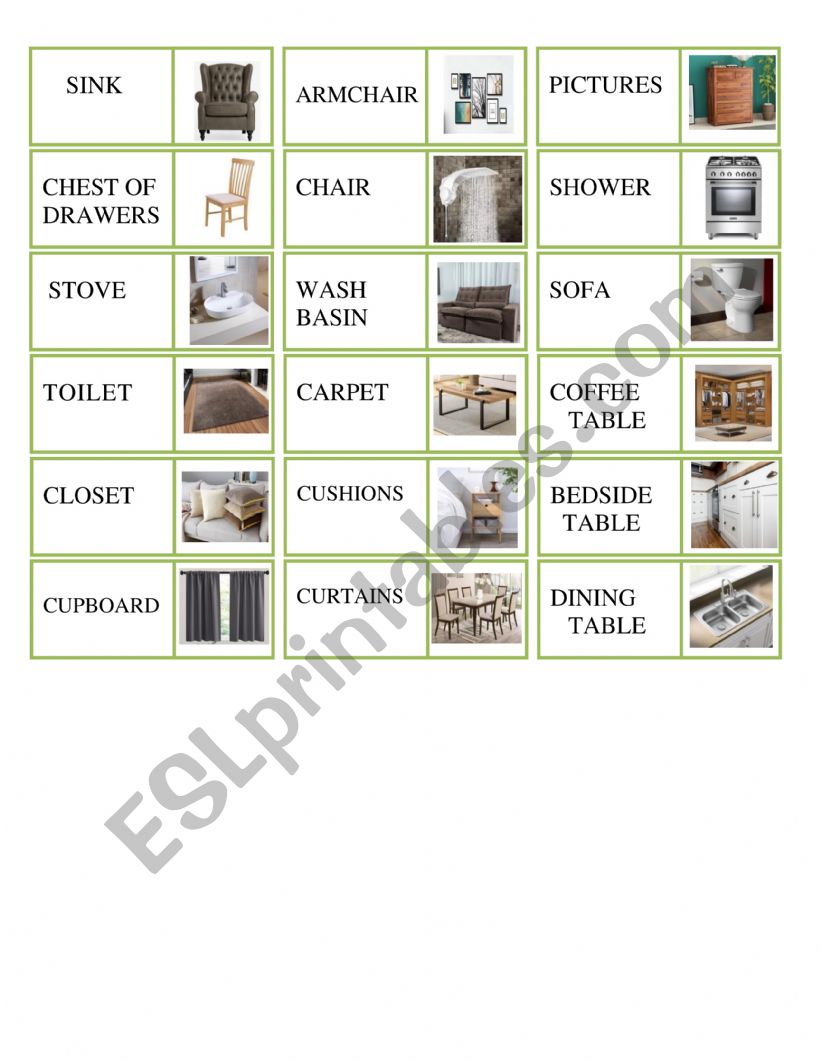 Furniture Domino worksheet