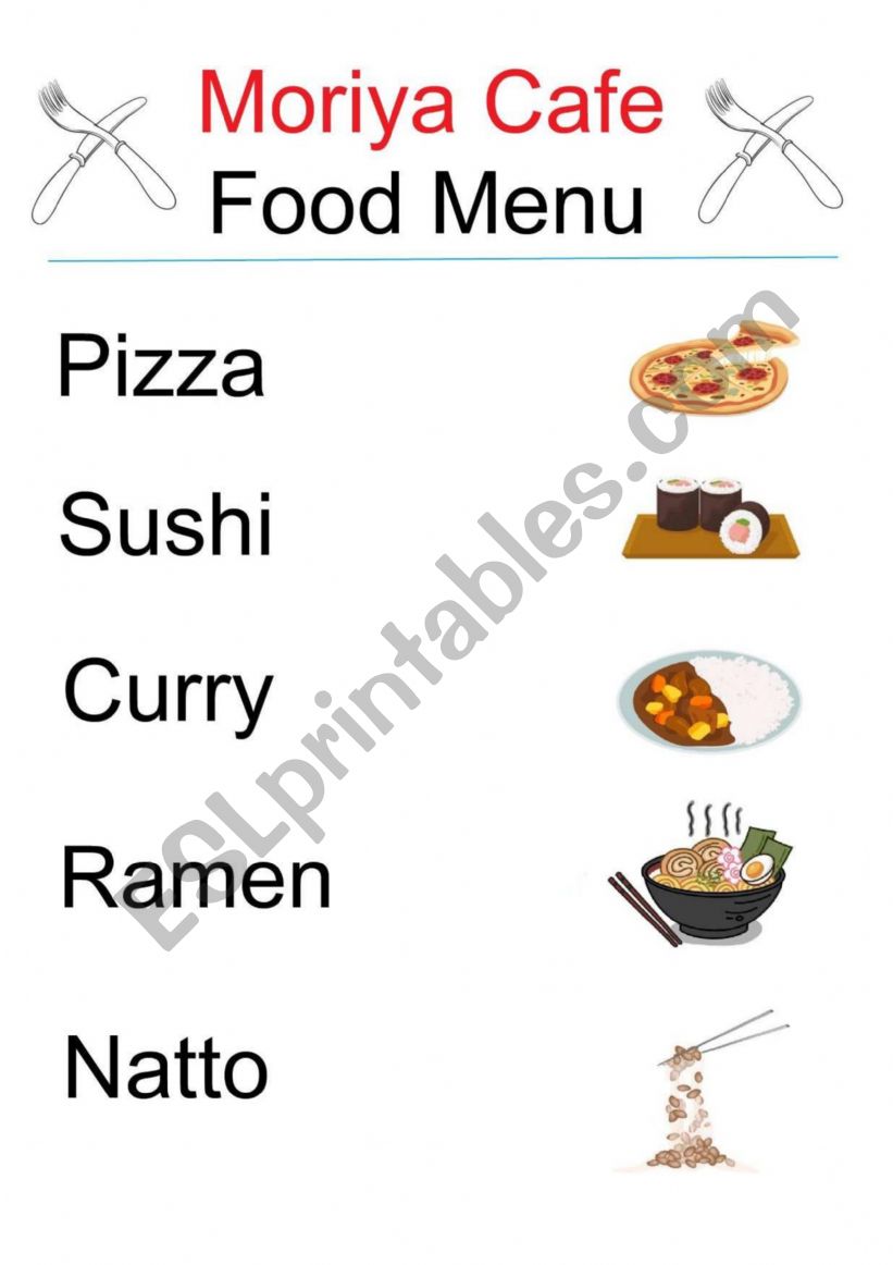 Food menu worksheet
