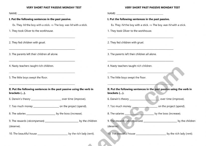 Past Passive Monday test worksheet