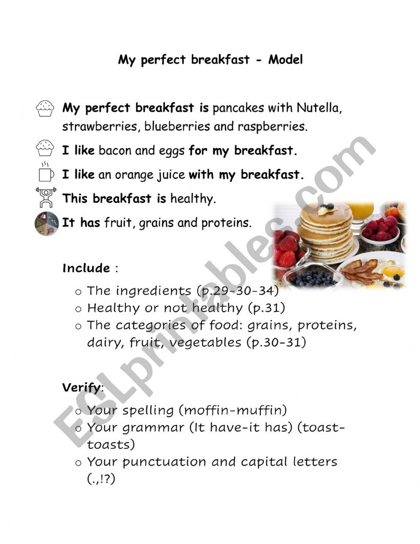 My perfect breakfast worksheet