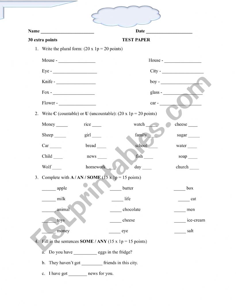 test paper  worksheet