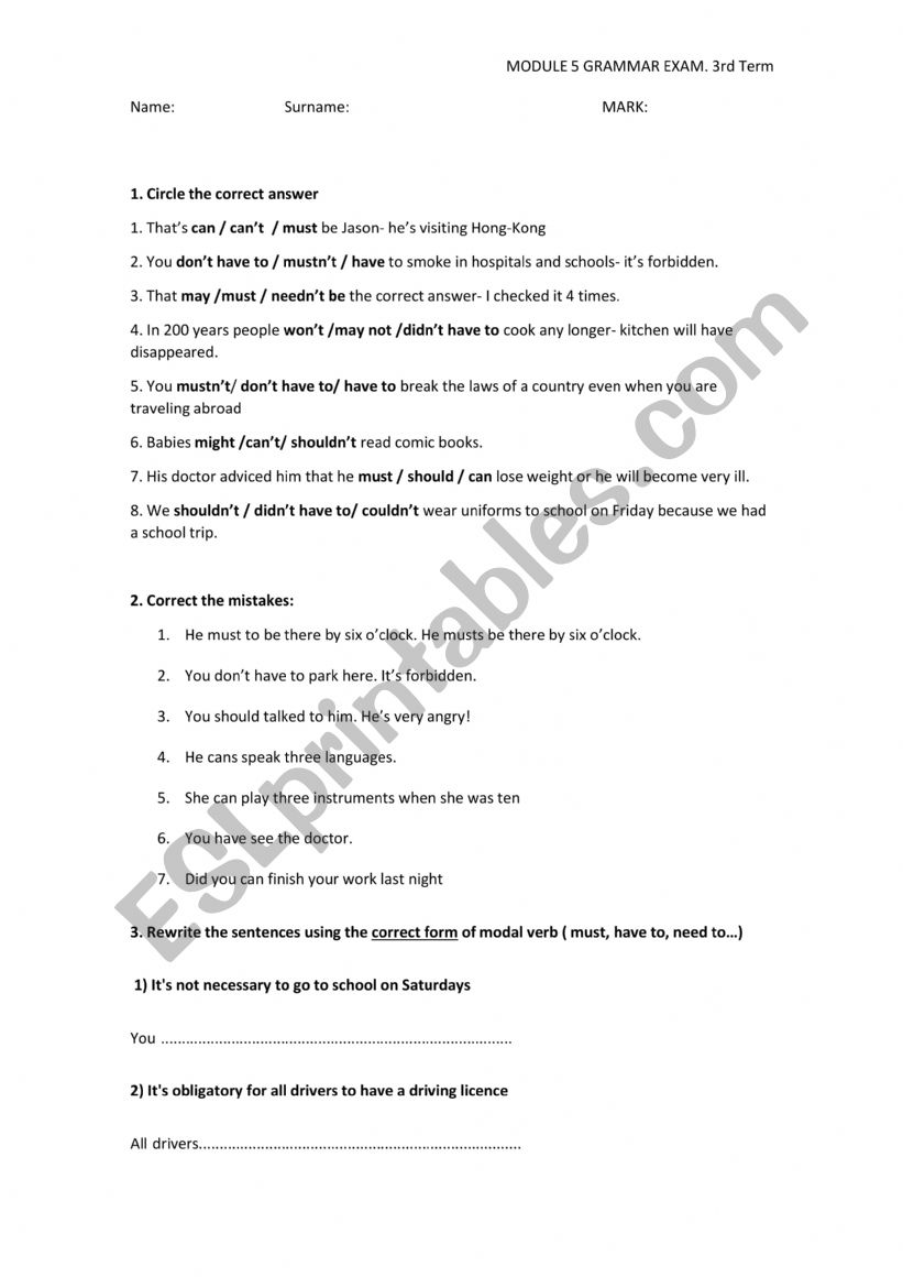 Modal verbs practice worksheet