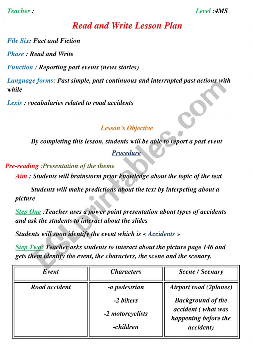 Reporting A Road Accident Lesson Plan