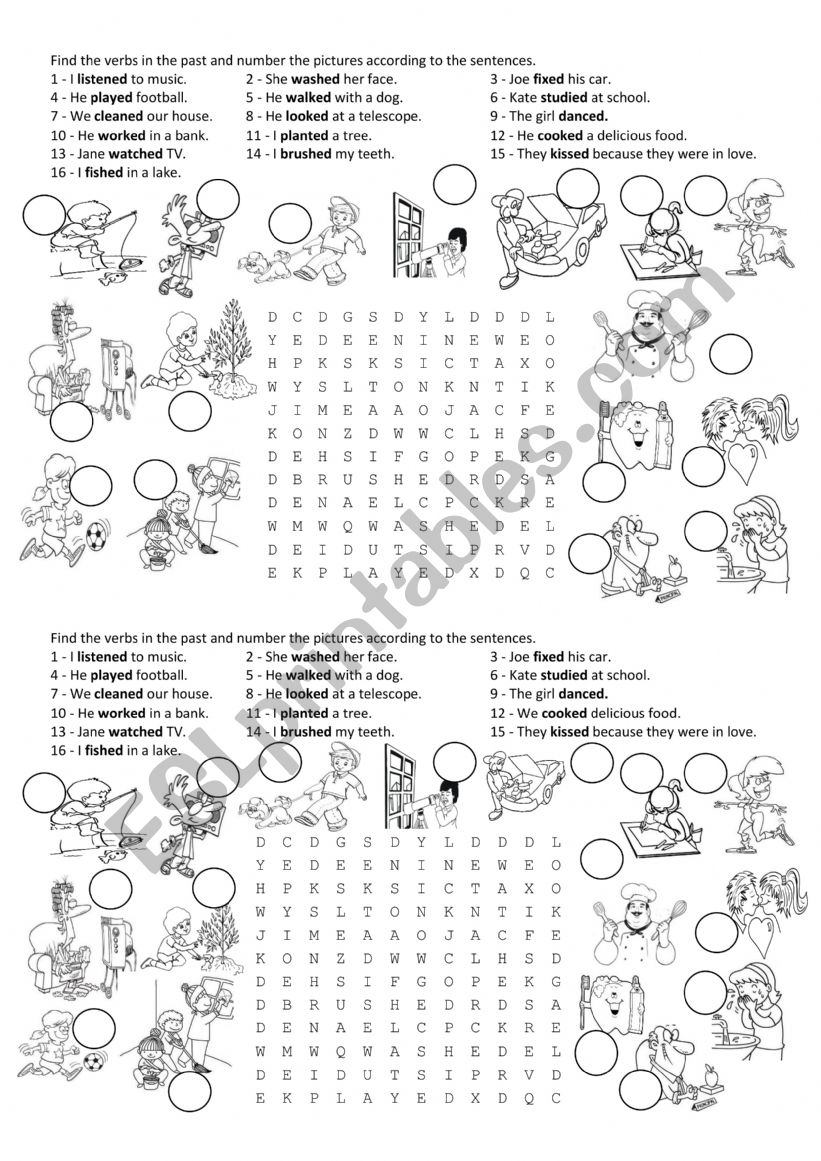 Regular verbs wordsearch worksheet