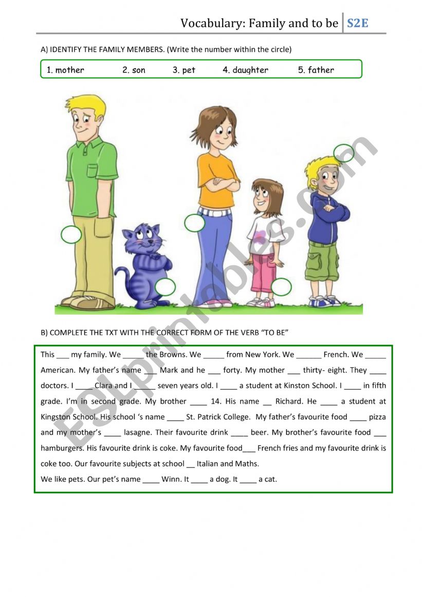 family and verb to be worksheet