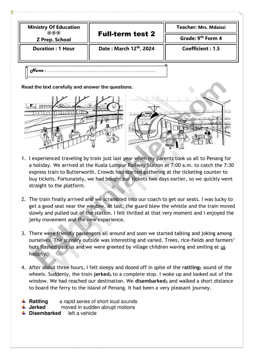 Exam worksheet