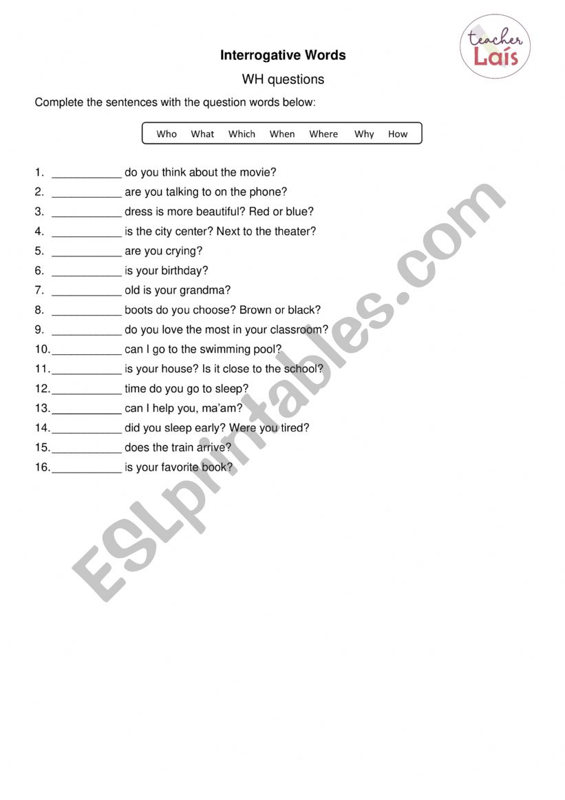 Interrogative Words worksheet