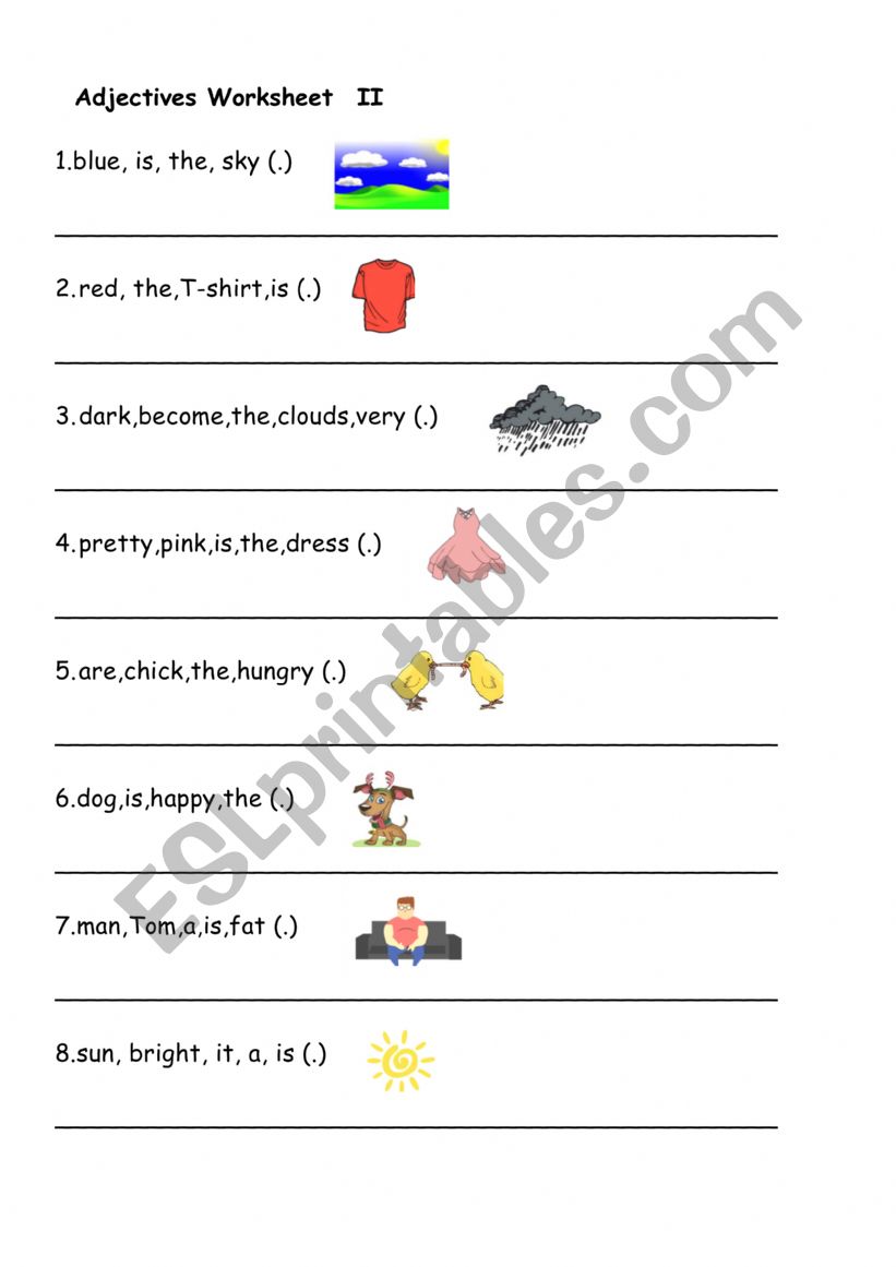 Adjective sentences worksheet