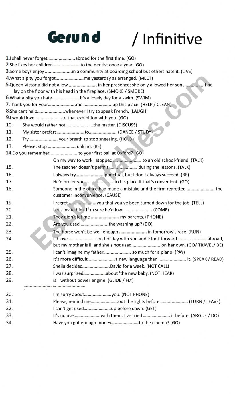 Gerunds and Infinitives worksheet