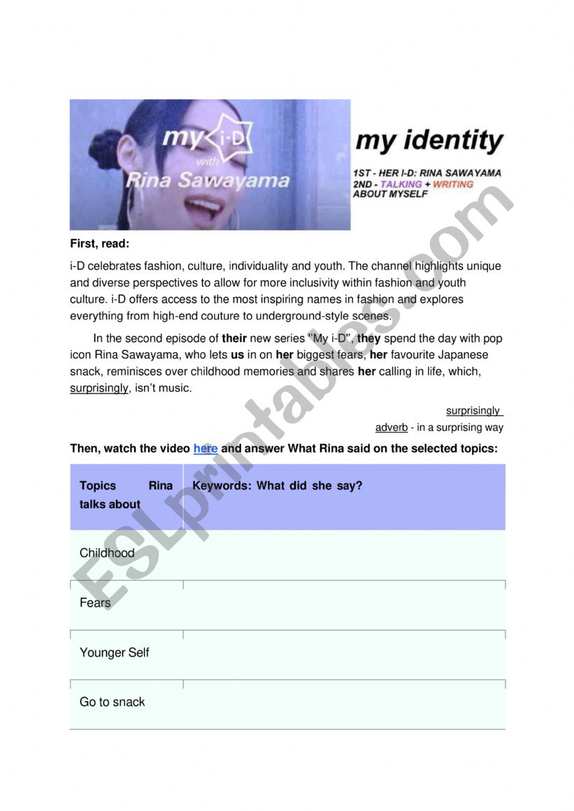my identity worksheet