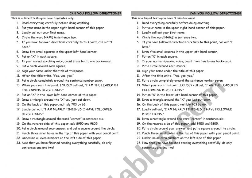 Follow directions worksheet