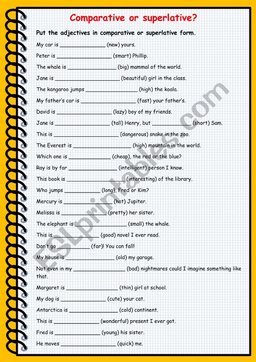 Comparative or superlative? worksheet