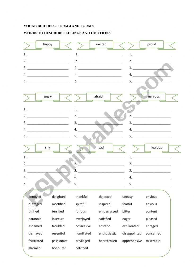 English Worksheets Vocab Builder