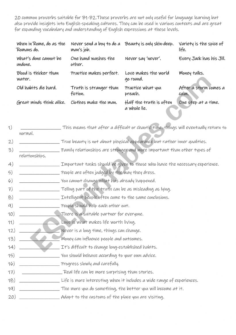 Match the proverbs to their meanings