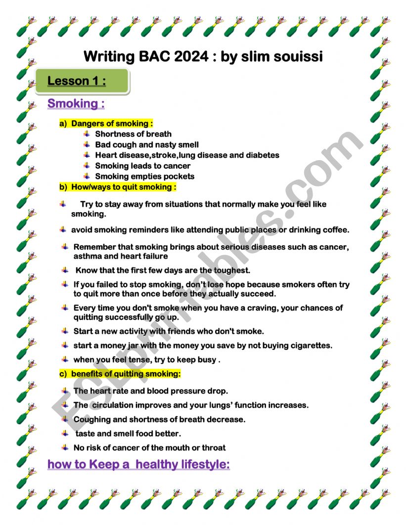writing Unit 4 bac students worksheet