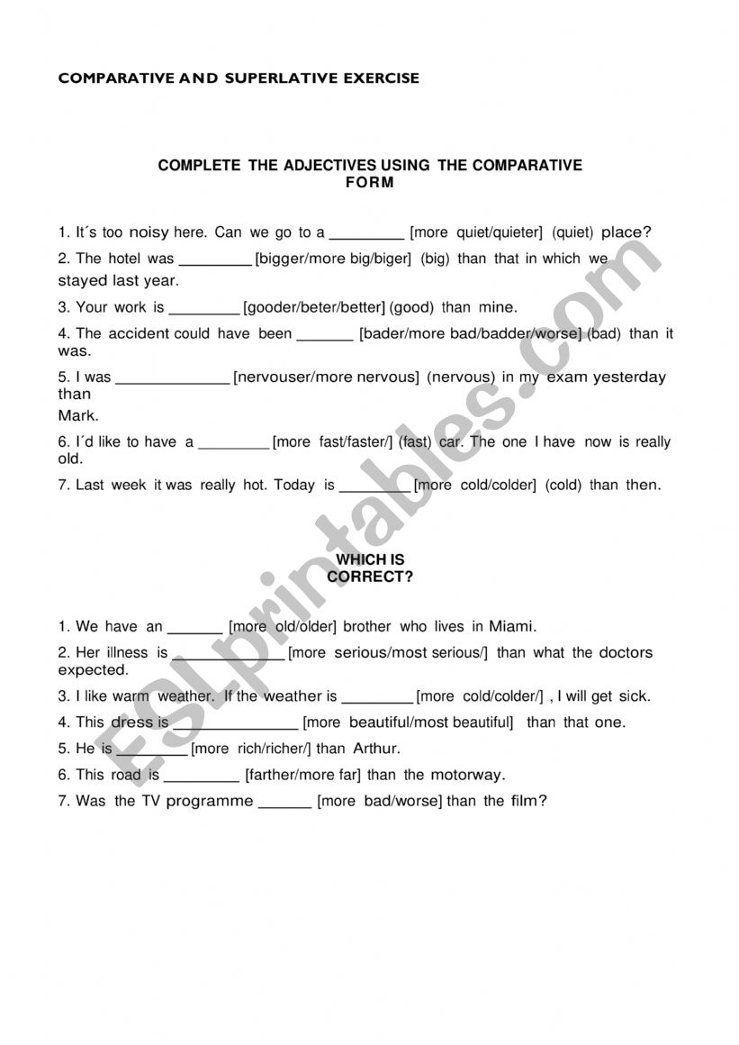 comparative worksheet