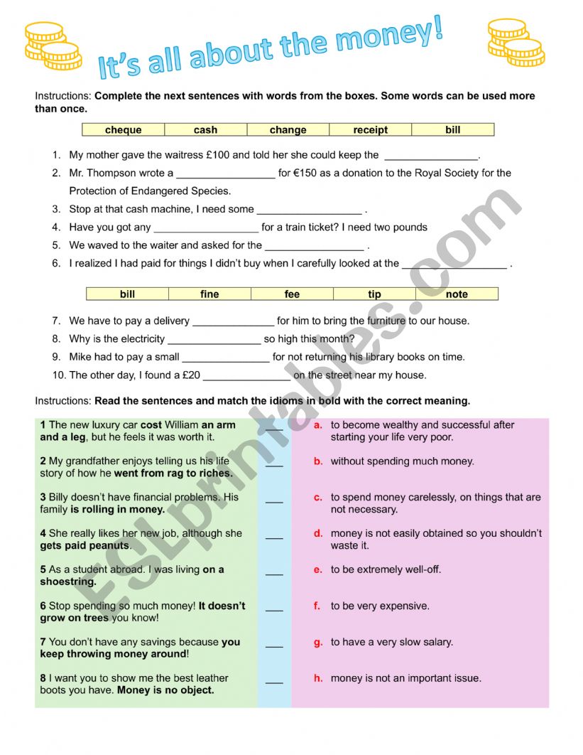 It�s all about the money worksheet