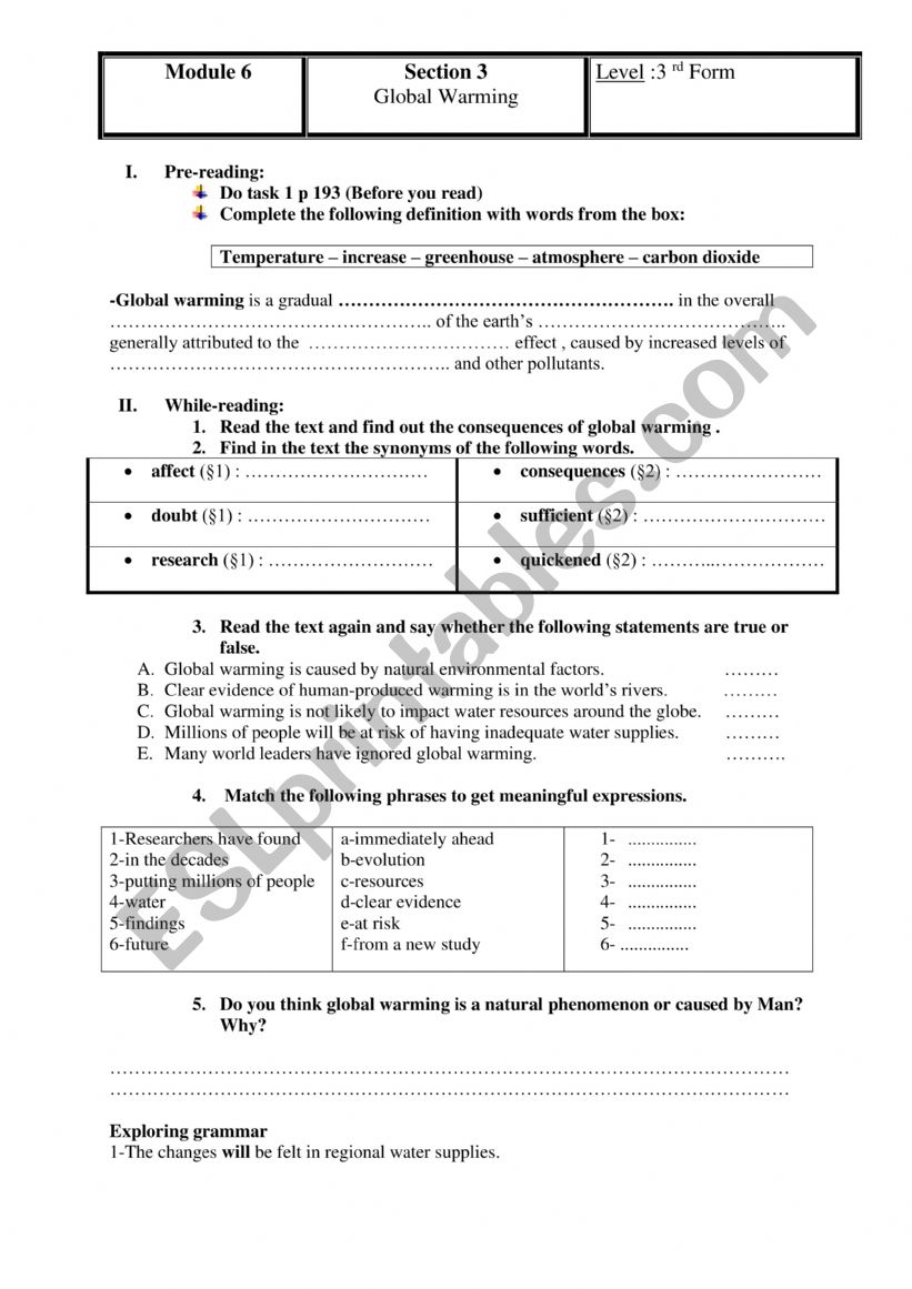 MODULE 6 SECTION 3 THIRD FORM worksheet
