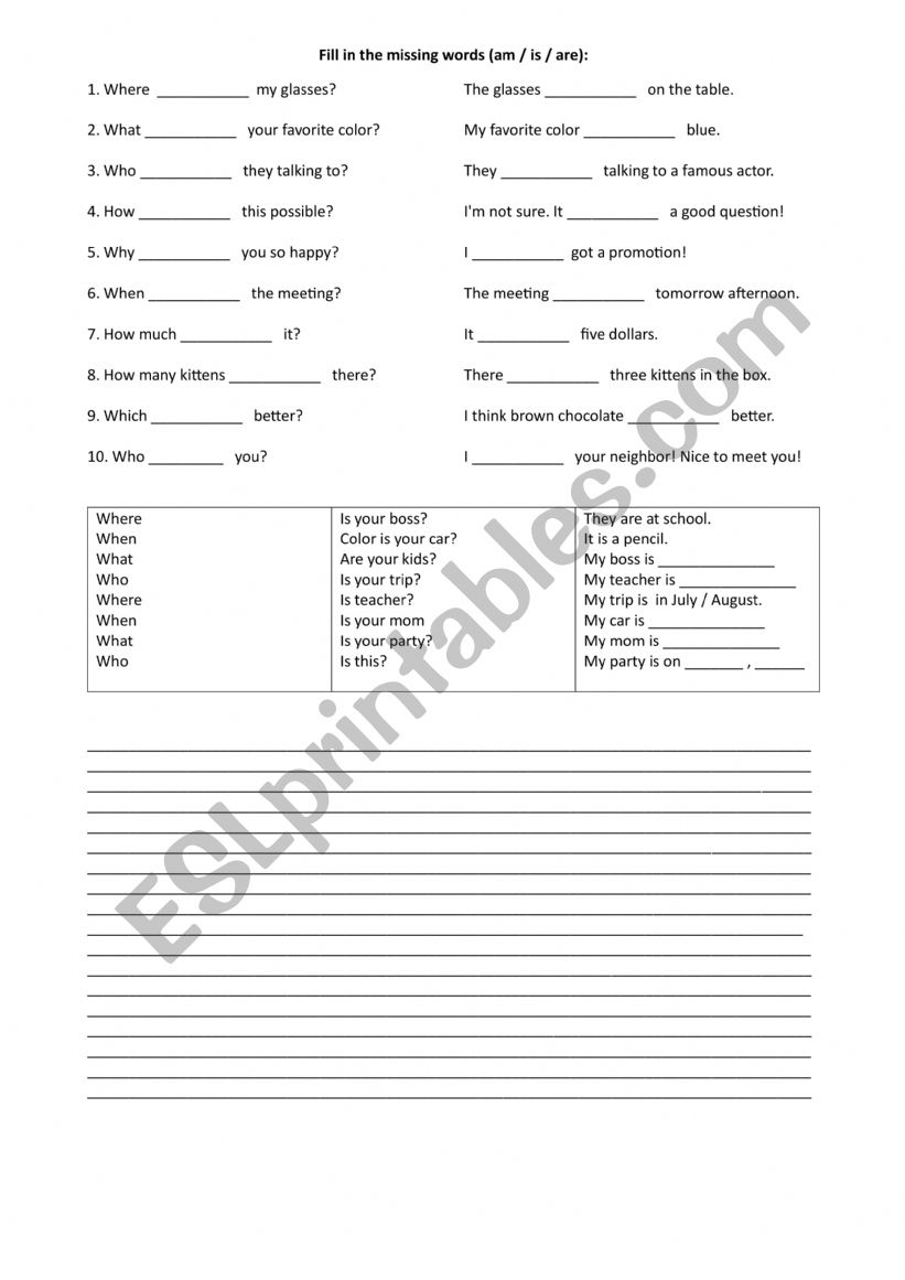 To be - Make some questions worksheet