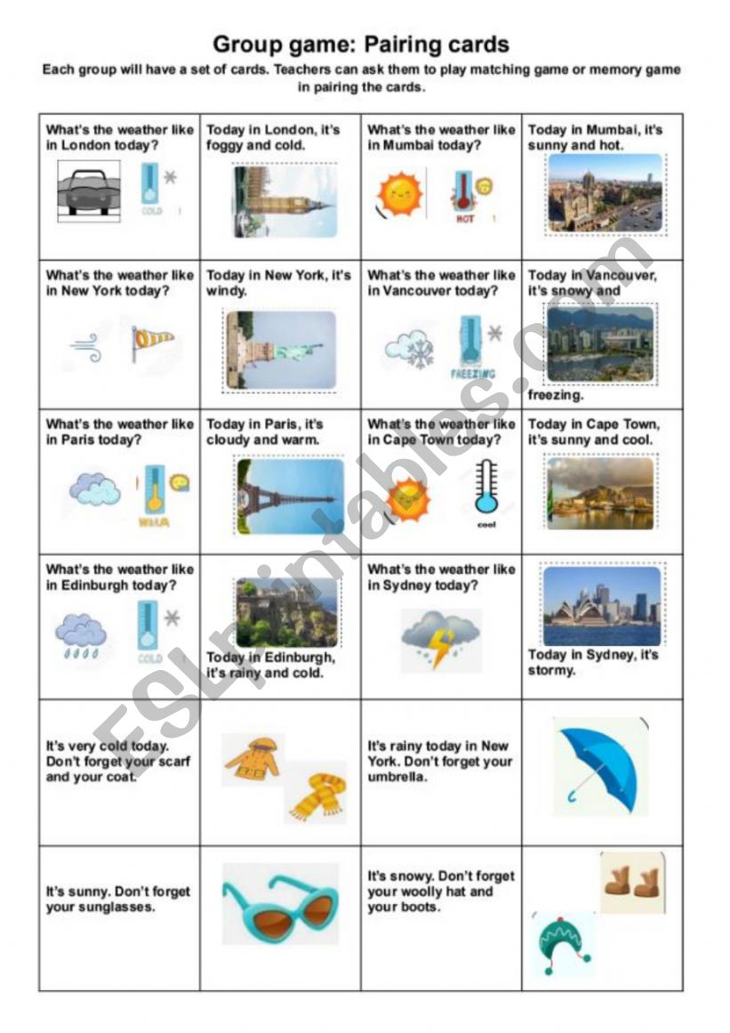 Weather_Group game: Pairing cards