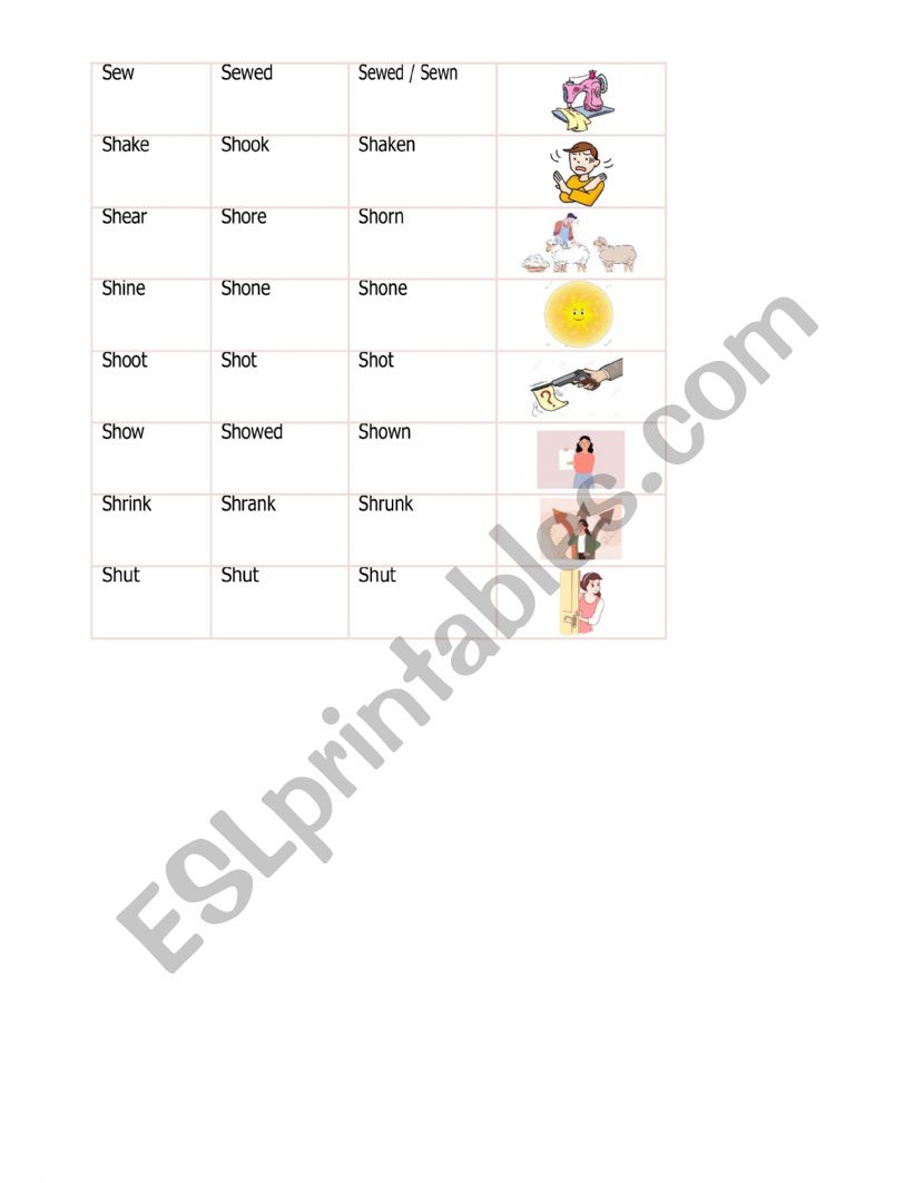 irregular verbs with picture worksheet