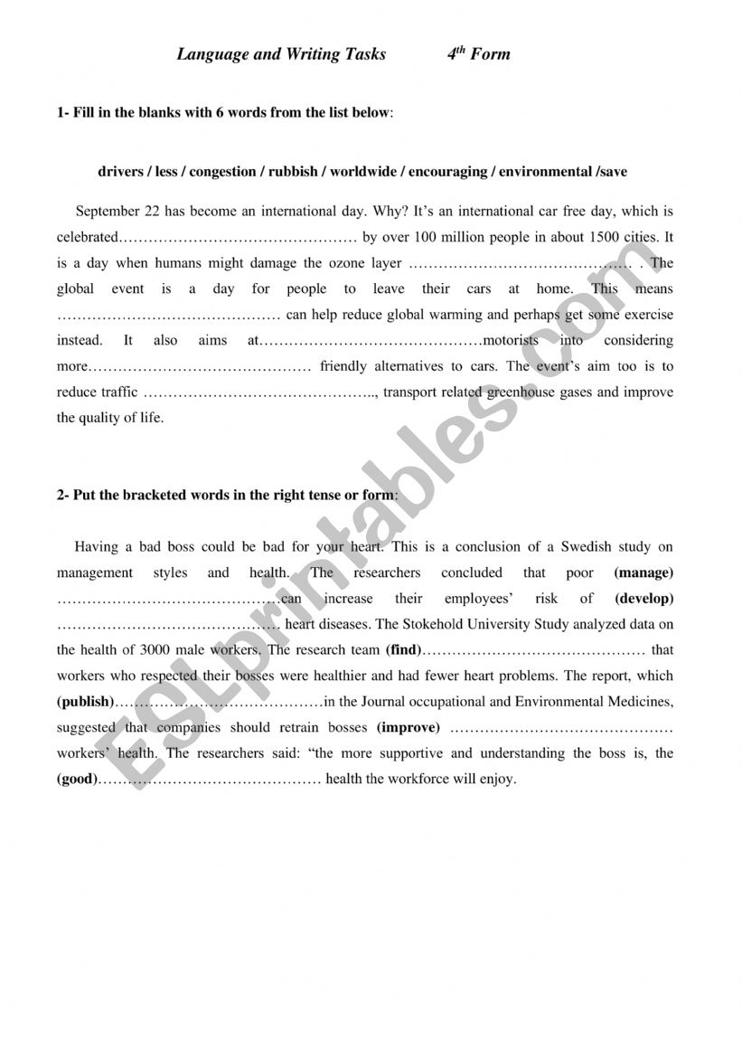 Language and Writing Tasks worksheet