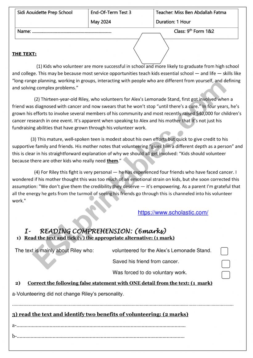 end of term exam 3  worksheet