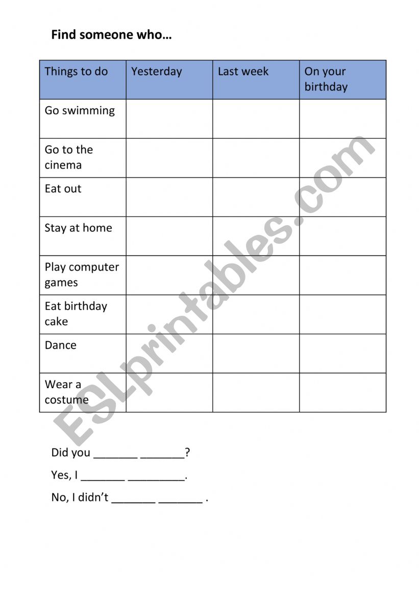 Hobbies worksheet