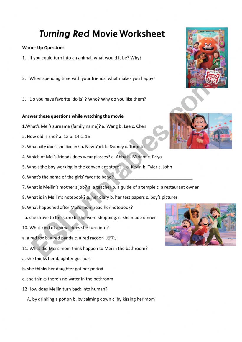 Turning Red Movie Worksheet worksheet