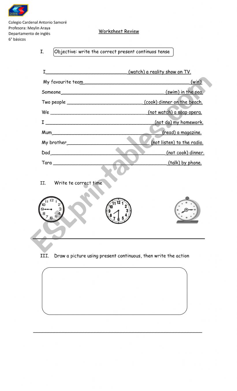 present continous worksheet