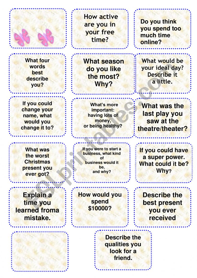 SPEAKING CARDS 7 worksheet