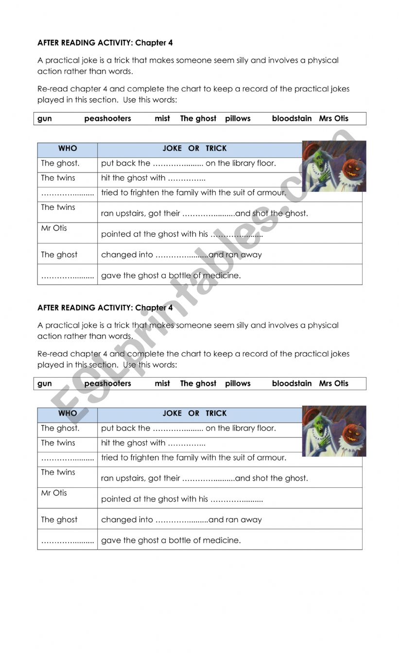 The Canterville Ghost worksheet